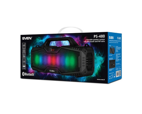 Колонка портативна 2.0 Sven PS-480 Black, 2 x 12 Вт, пластиковий корпус, FM, Bluetooth, USB, microSD